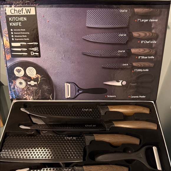 chef.w Other - Black and Brown  6 Piece Diamond Embeded Chef Knife Set